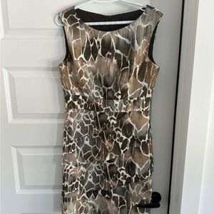 Connected Apparel Brown and Cream Midi Dress